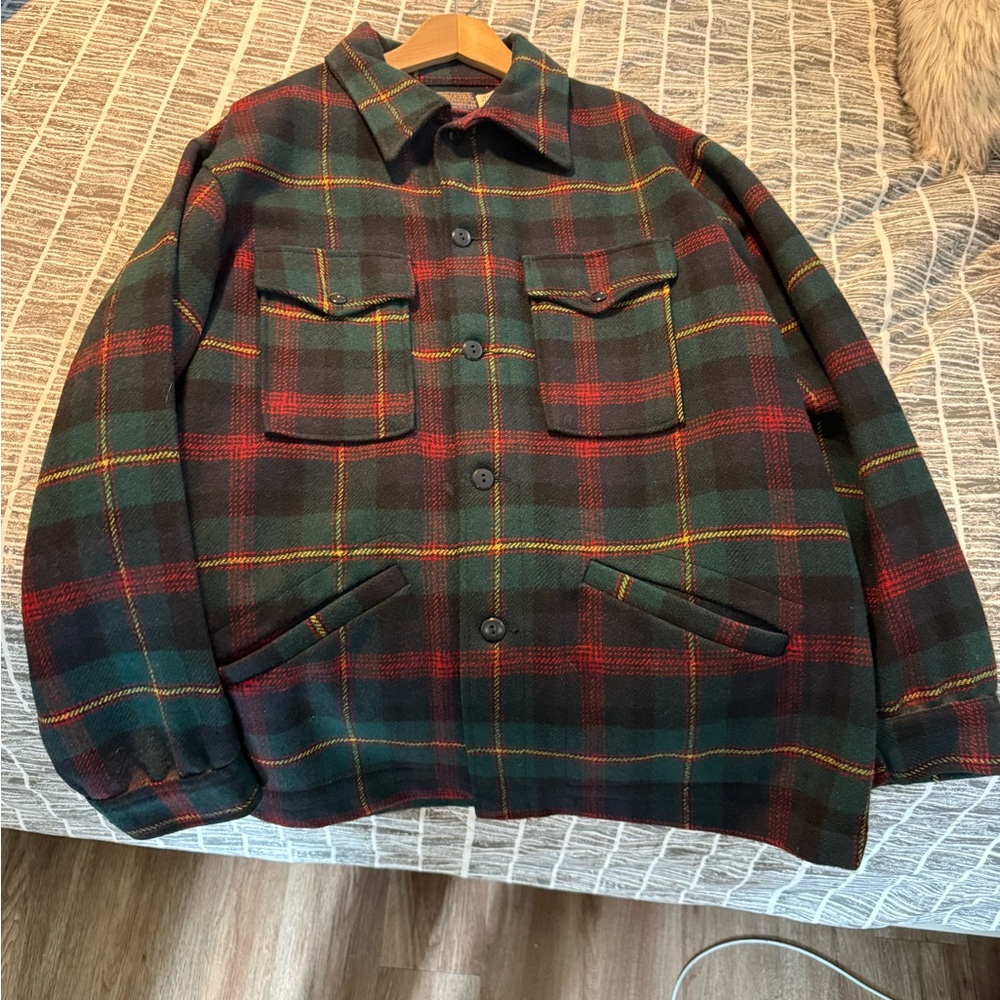 Pendleton Men's Plaid Pea Coat - Red, Green, Black - Picture 3 of 4